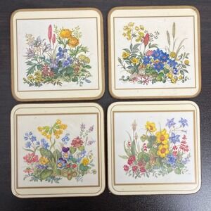 Set of 4 Vintage Pimpernel Floral Coasters Made in England Cork Back